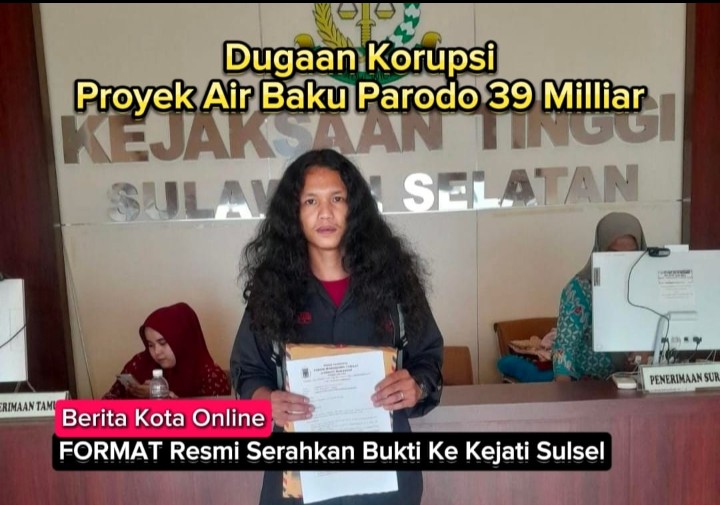 Aktivis FORMAT Resmi Laporkan Dugaan Korupsi Proyek Air Baku Parodo Rp39 Miliar ke Kejati Sulsel