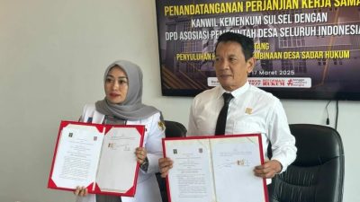 Pertama di Indonesia! Apdesi Sulsel dan Kemenkum Teken MoU Perkuat Regulasi Desa