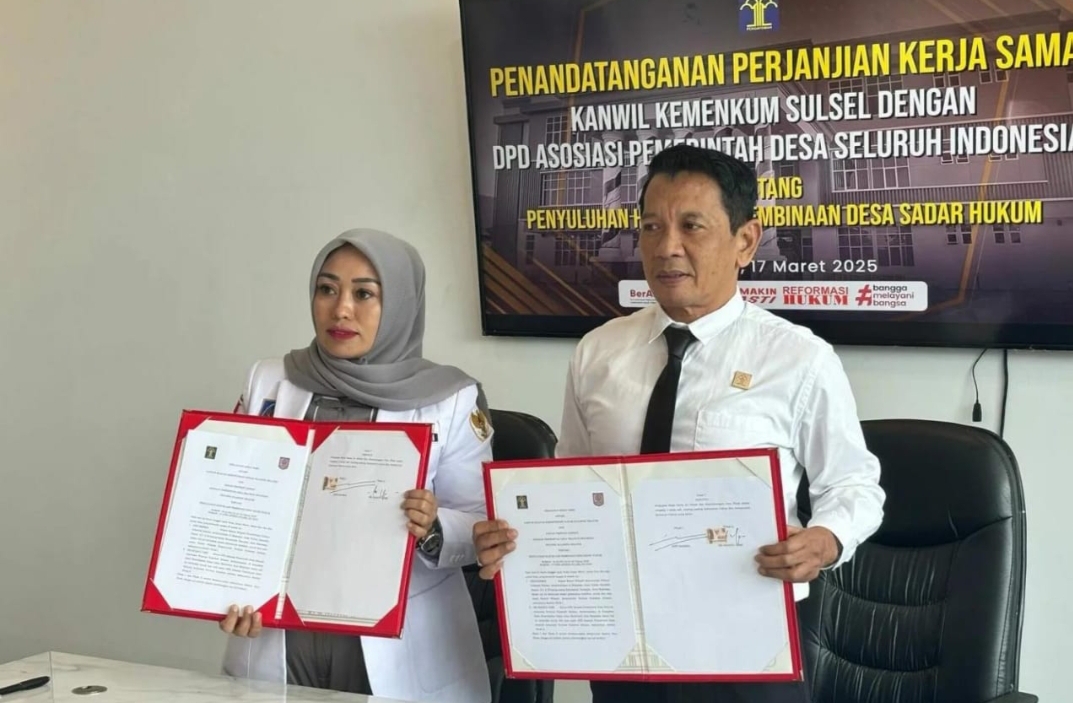 Pertama di Indonesia! Apdesi Sulsel dan Kemenkum Teken MoU Perkuat Regulasi Desa