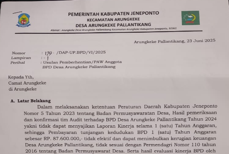 Kepala Desa Arungkeke Diduga Langgar Aturan dalam Penggantian Anggota BPD
