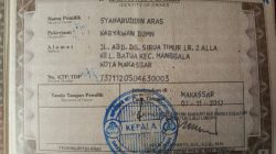 Pengumuman Kehilangan BPKB Atas Nama Syaharuddin Aras untuk Kendaraan Toyota Avanza 1.3 E M/T 2017 DD 1546 SS