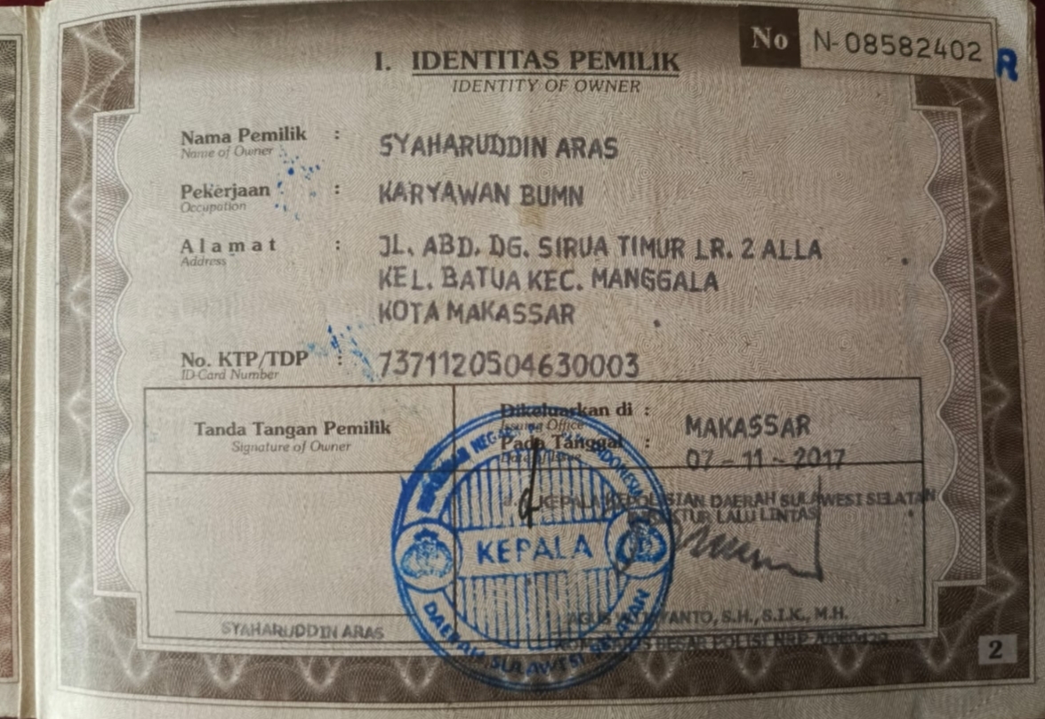 Pengumuman Kehilangan BPKB Atas Nama Syaharuddin Aras untuk Kendaraan Toyota Avanza 1.3 E M/T 2017 DD 1546 SS