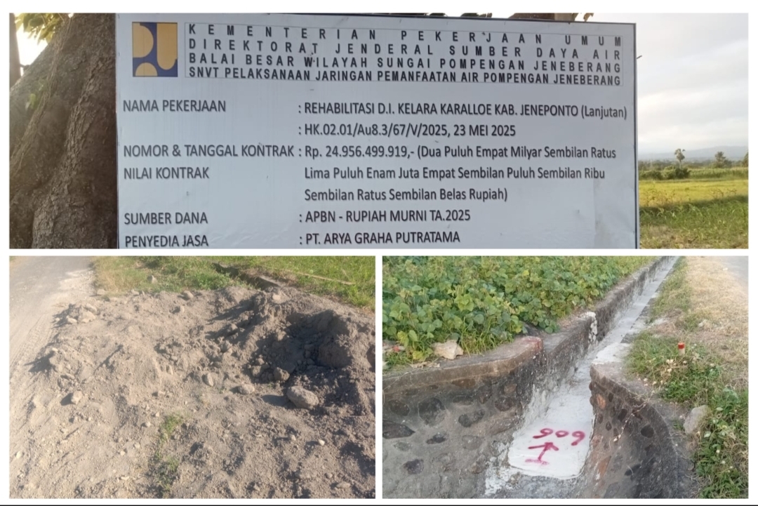 Proyek Rp24,9 Miliar D.I Kelara Karalloe Jeneponto Diduga Gunakan Material Pasir Tidak Standar, Rugikan Negara