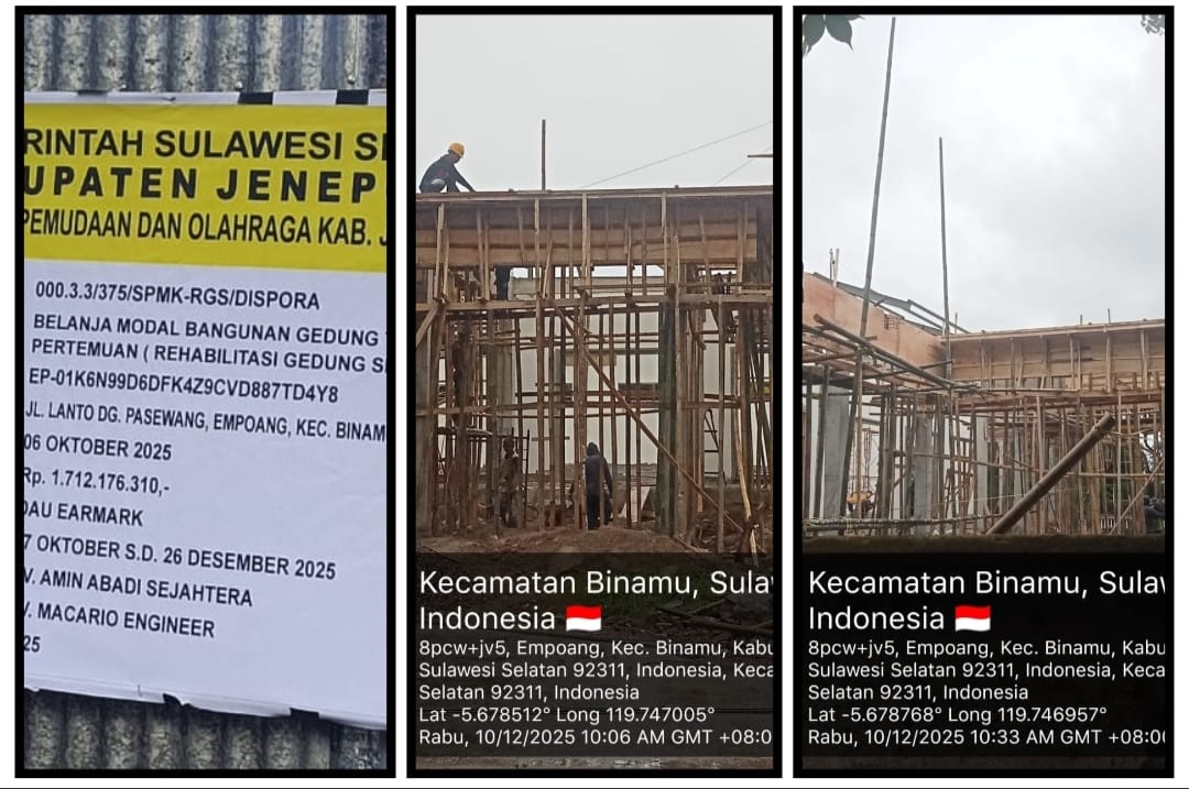 Proyek Rp1.7 Miliar Gedung Pertemuan Sipatangarri Jeneponto Diduga Langgar Standar K3, Ancam Jiwa Pekerja