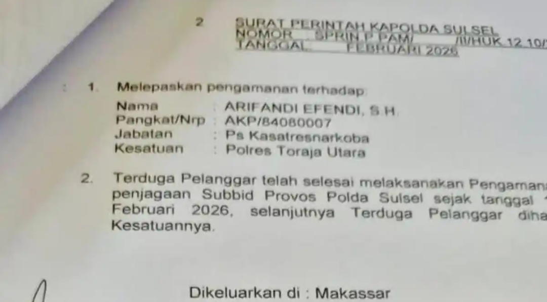 Heboh Surat “Pelepasan”, Propam Polda Sulsel Tegaskan AKP Arifandi Masih Ditahan