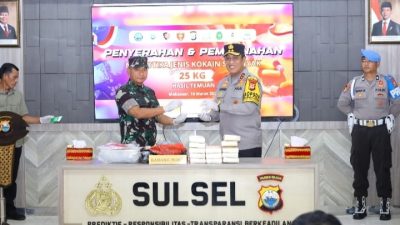 Sinergitas TNI-Polri Musnahkan 25 Kg Barang Bukti Narkotika di Mapolda Sulsel