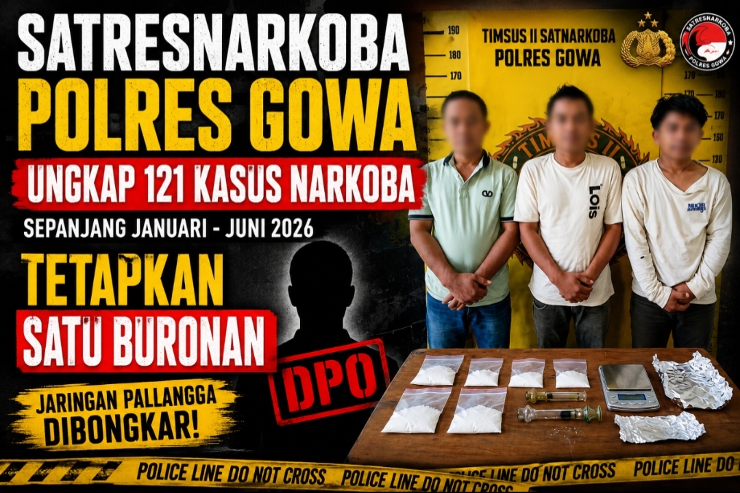 Satresnarkoba Gowa Ungkap 121 Kasus Narkoba Sepanjang Januari-Juni 2026, Tetapkan Satu Buronan