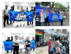 Polantas Menyapa, Personel Seksi STNK Subditregident Ditlantas Polda Metro Jaya melakukan Sosialisasi Inovasi  pelayanan Samsat  Jakarta Pusat  ,Samsat Jakarta Utara ,  Samsat Kota Tangerang Dengan Pembagian Sembako untuk Kepada Wajib Pajak , Masyarakat Sekitar  Dan Pengemudi Ojek Online